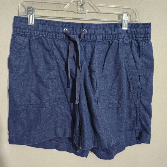 Nautica Shorts Womens Medium Navy Blue Linen-Blend Drawstring - Picture 1 of 13